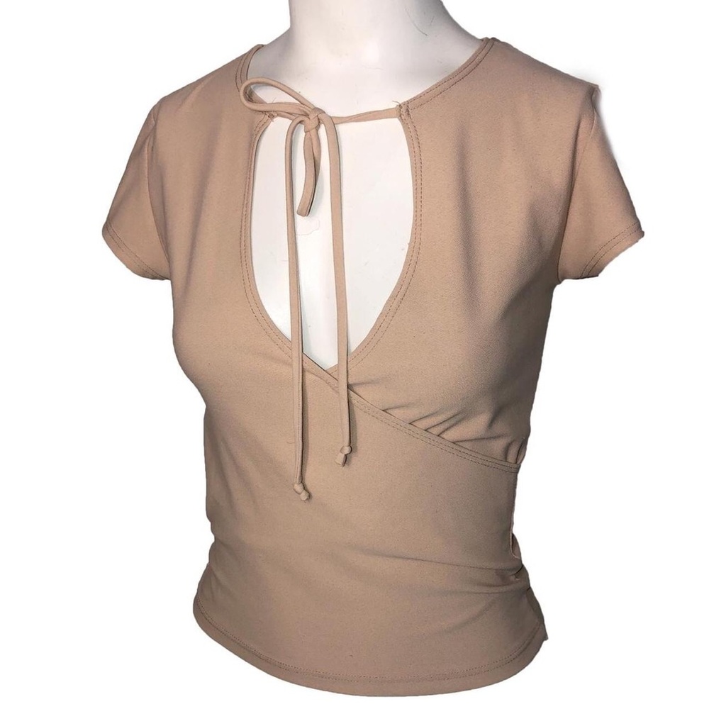 Women’s Y2K Taupe Tie-Front Short Sleeve Top